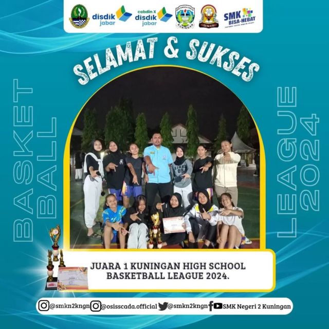 Alhamdulillah, Basket Putri SMKN 2 Kuningan berhasil menjadi Juara 1 Kuningan High School Basketball League 2024. Terbaikkk 🔥