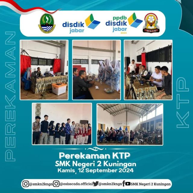 Sekolah bekerjasama dengan Disdukcapil Kabupaten Kuningan ( @disdukcapil_kuningan ) dalam Perekaman KTP untuk siswa siswi SMKN 2 Kuningan, serta pengaktifan Identitas Kependudukan Digital (IKD) yang dilaksanakan pada hari Rabu dan Kamis (10-11/9) di Aula SMKN 2 Kuningan.